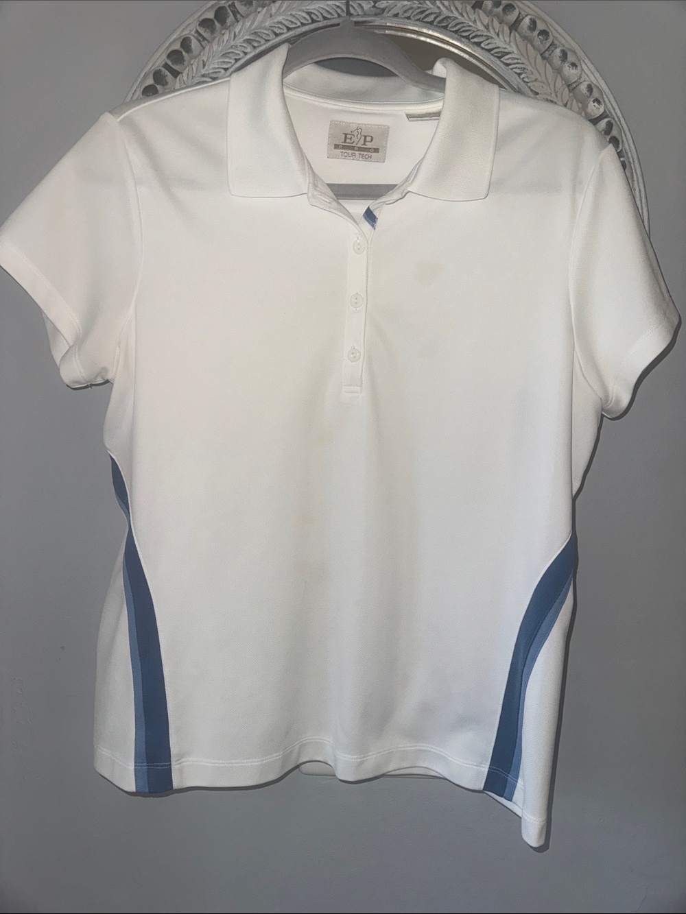 E&P White Polo with Blue Side Panels